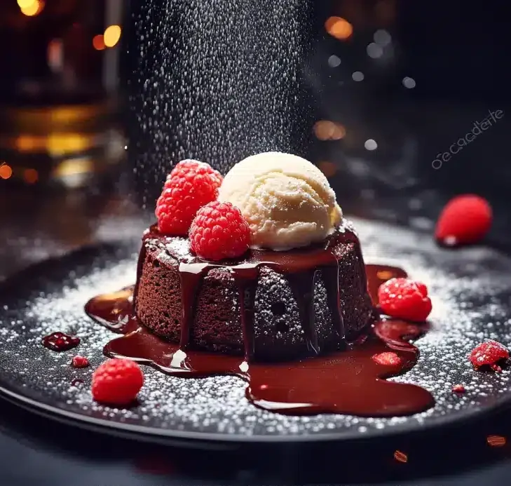 Chocolate lava cake with vanilla ice cream