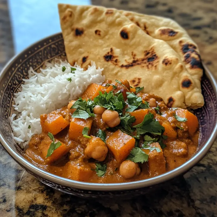 Quick Veggie Curry in a Bowl with Naan