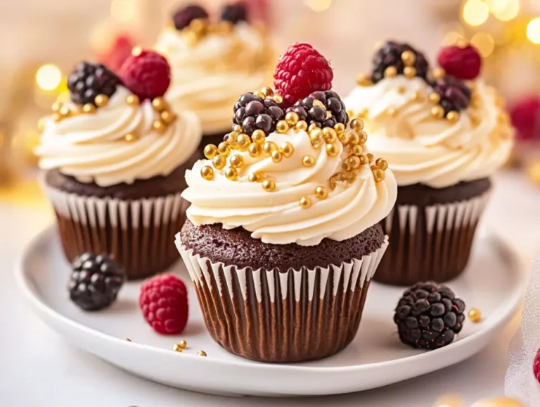 Boston cream cupcakes with glossy chocolate ganache on wooden table