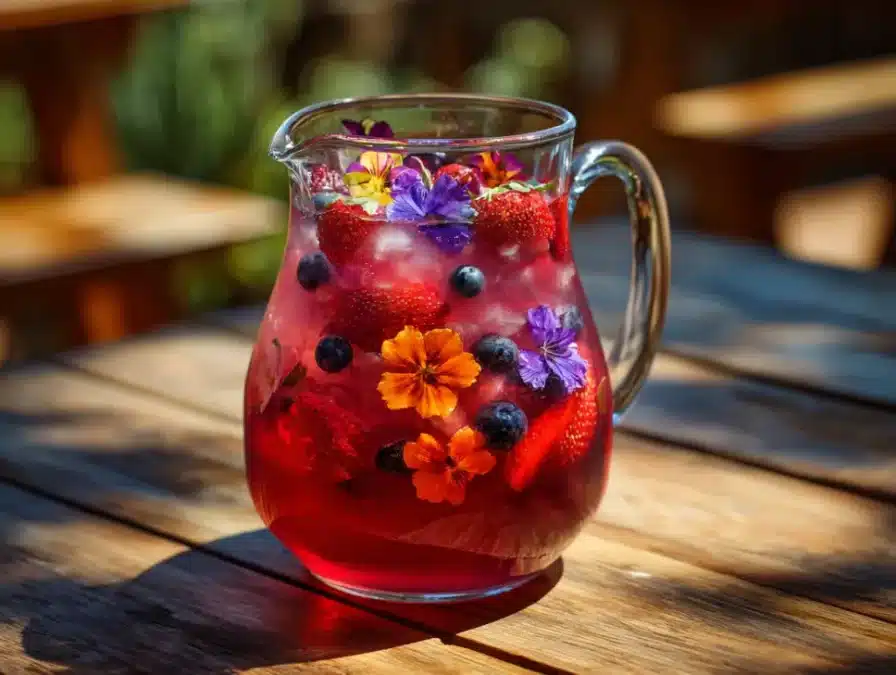 Berry hibiscus mocktail pitcher for Cinco de Mayo