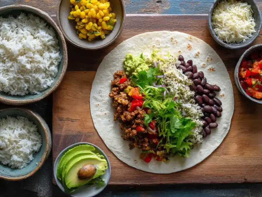 Assembling a vegetarian burrito step by step