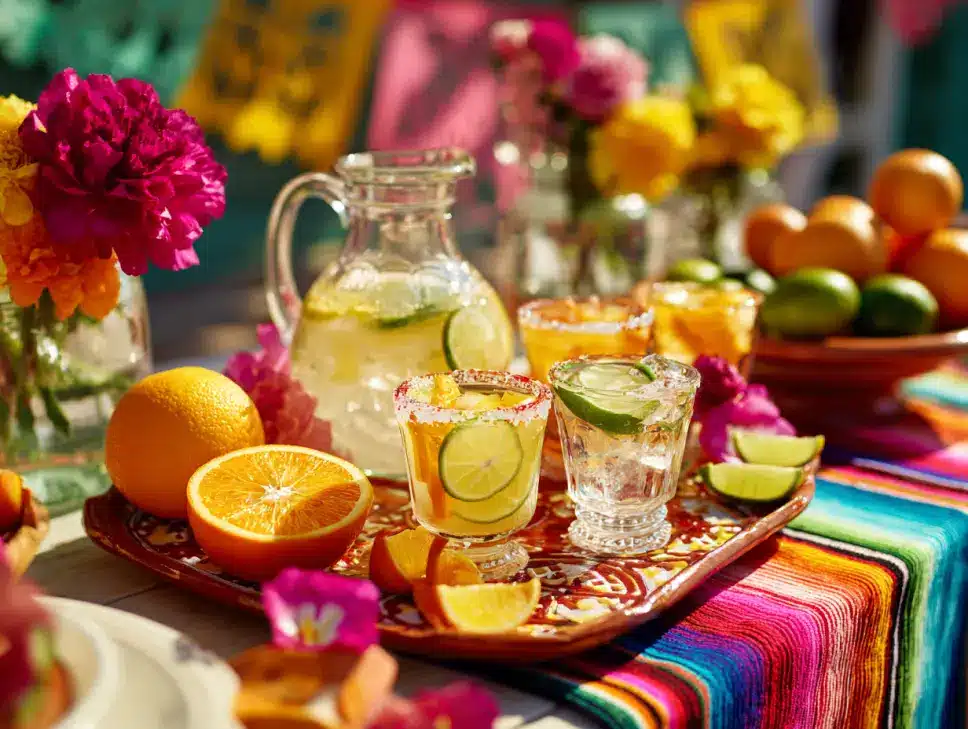 Festive Cinco de Mayo mocktails platter with colorful glasses