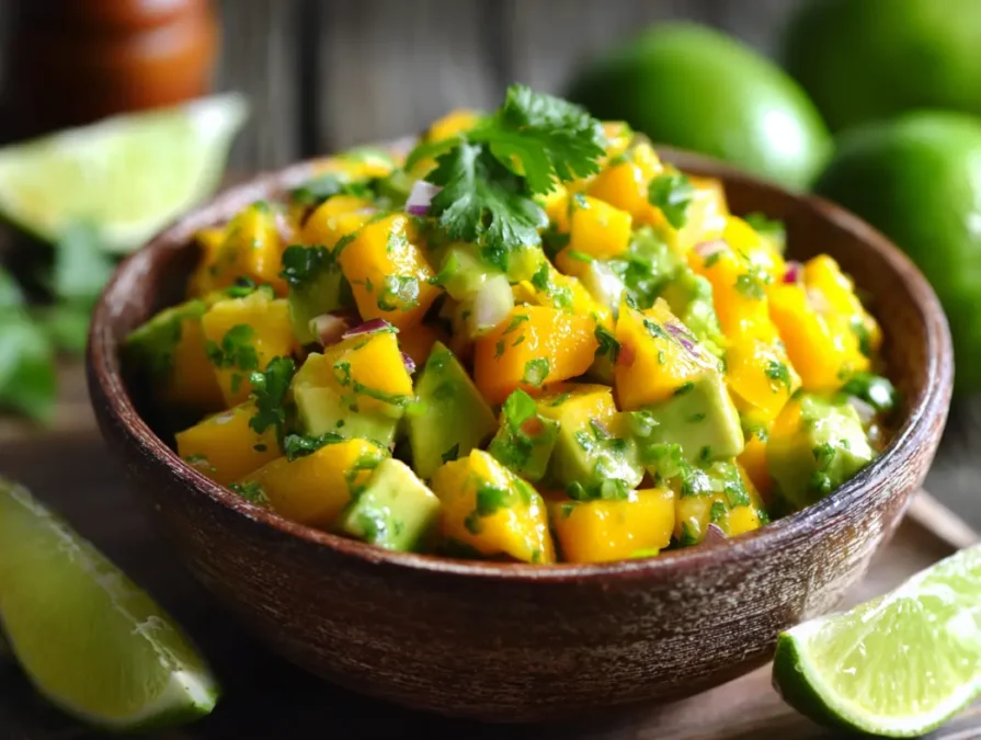 Mango avocado salsa with lime and cilantro, Sides dishes for fish tacos