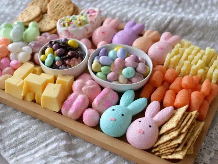 Kids charcuterie with Easter candy and cheese