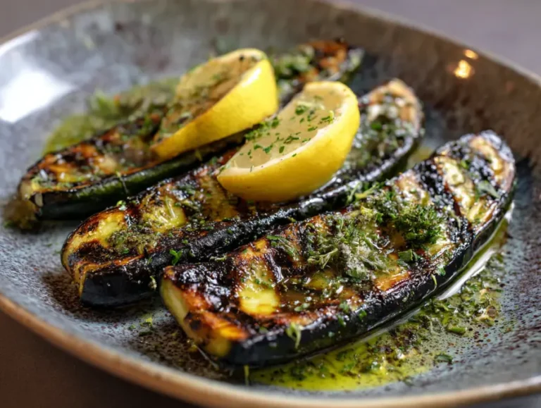 overhead view of black beauty zucchini dish