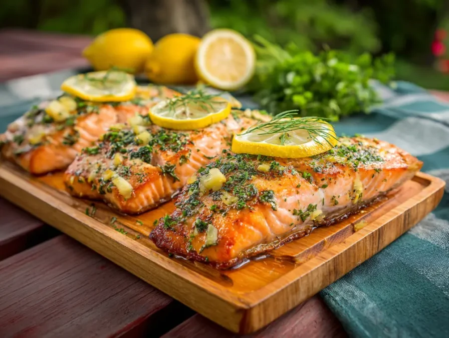Pellet smoked salmon fillets with herbs