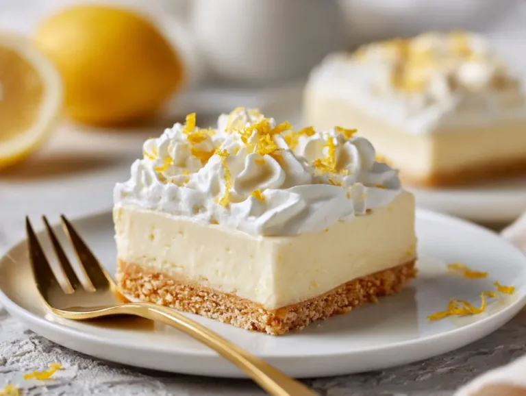 Lemon cream pie bars topped with whipped cream and lemon zest