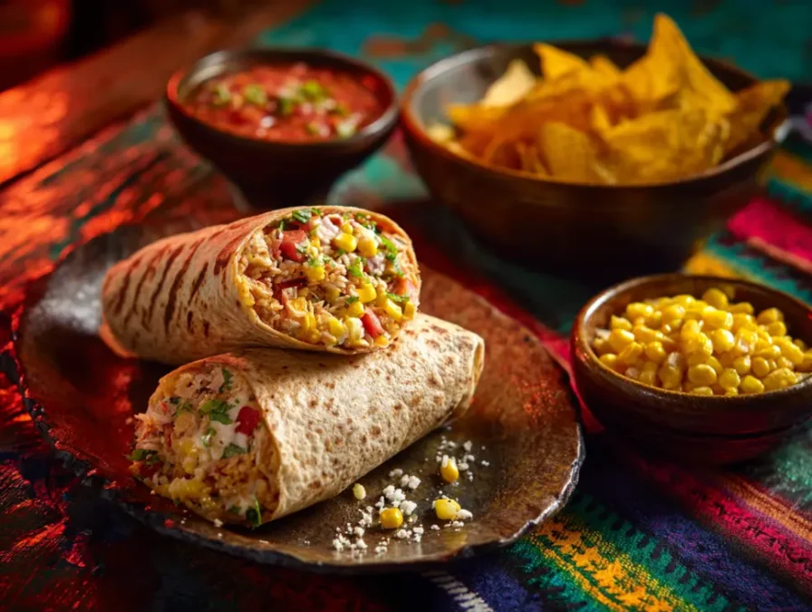 Vegetarian burrito with classic Mexican side dishes, Vegetarian Mexican Burrito Recipe