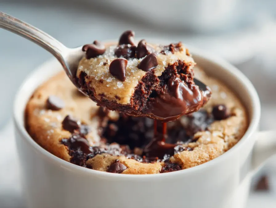 Gooey spoonful of chocolate chip mug cake