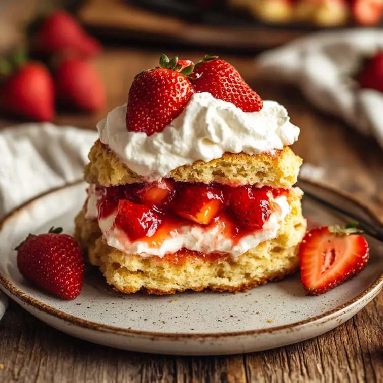 served strawberry shortcake on plate