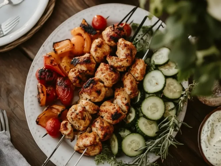 Garlic Ranch Chicken Kabobs with cucumber salad