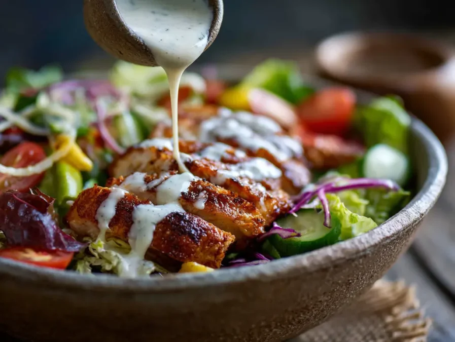 Ranch dressing on barbecue chicken salad