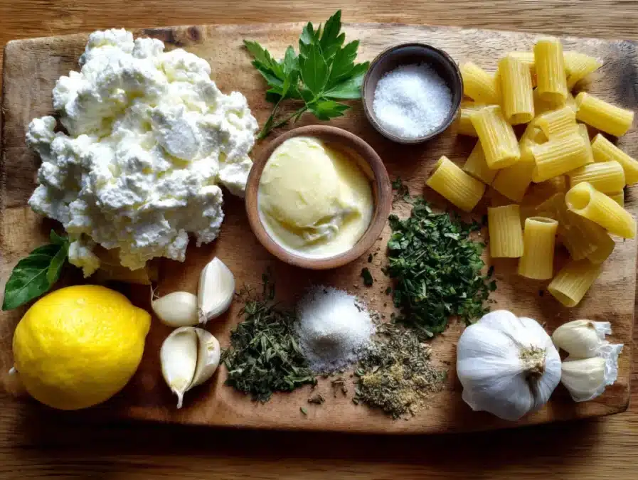 Ingredients for Ricotta & Lemon Mezzi Rigatoni