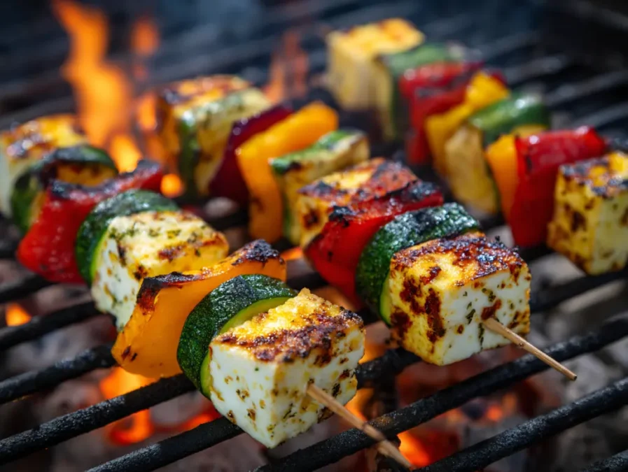 Grilled halloumi on Mediterranean salad