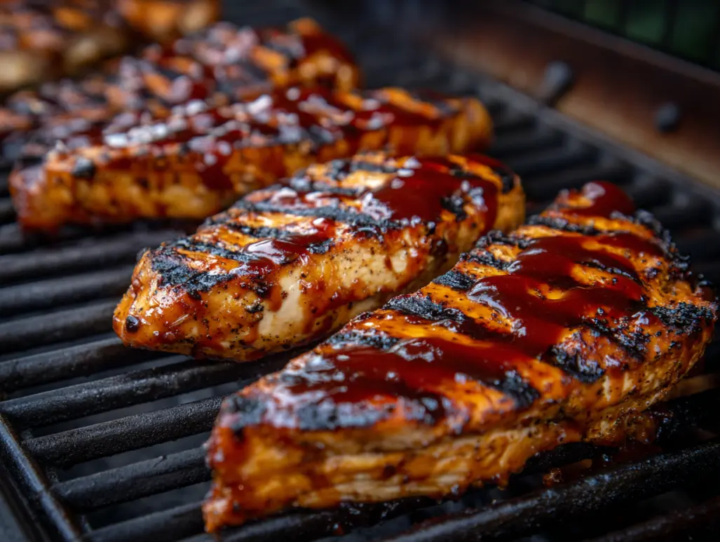 Grilled honey barbecue chicken slices
