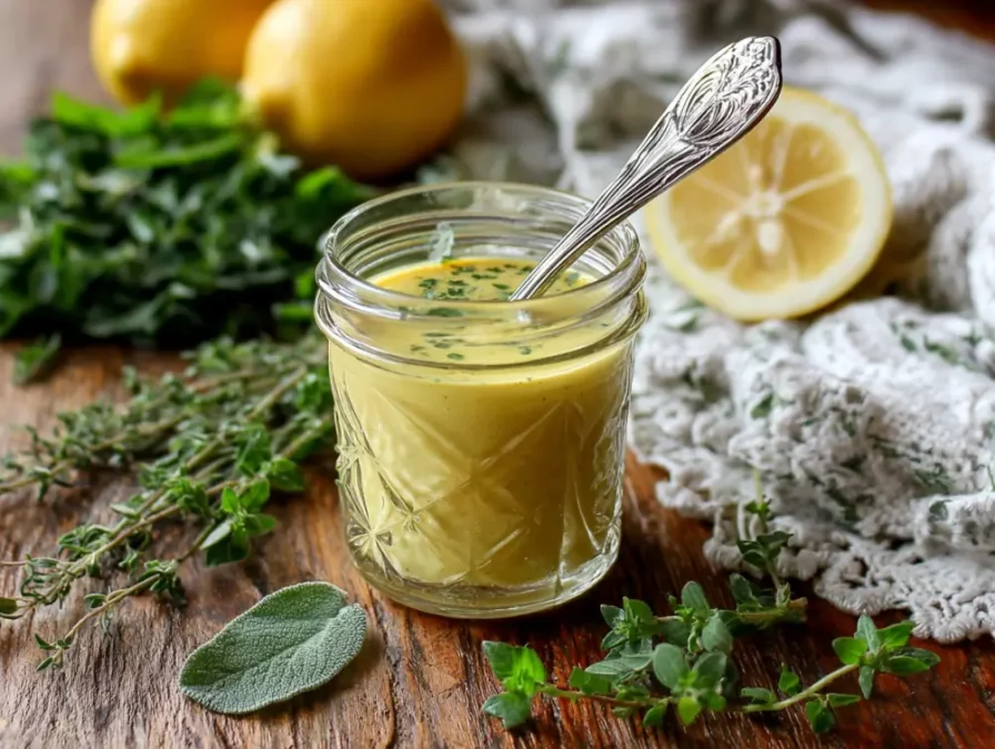 Homemade lemon oregano dressing for quinoa power bowl.