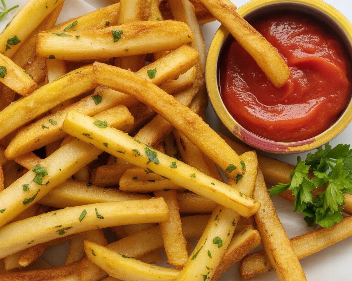 Crispy air fryer jicama fries with seasonings in a bowl ready to serve.