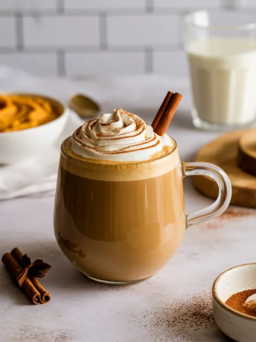 Fresh pumpkin puree with spices and milk for homemade pumpkin coffee latte