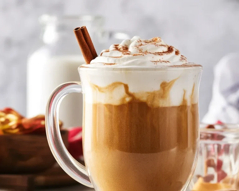 Homemade Pumpkin Coffee Latte with creamy milk and pumpkin puree topped with whipped cream.