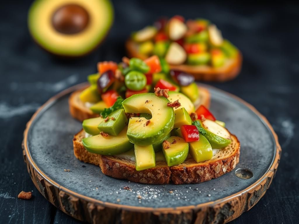 Ripe avocado sliced in half on a plate