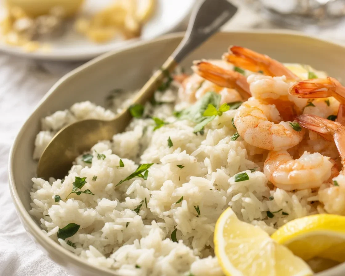 Delicious lemon herb rice cooked with garlic and fresh herbs - a flavorful side dish.