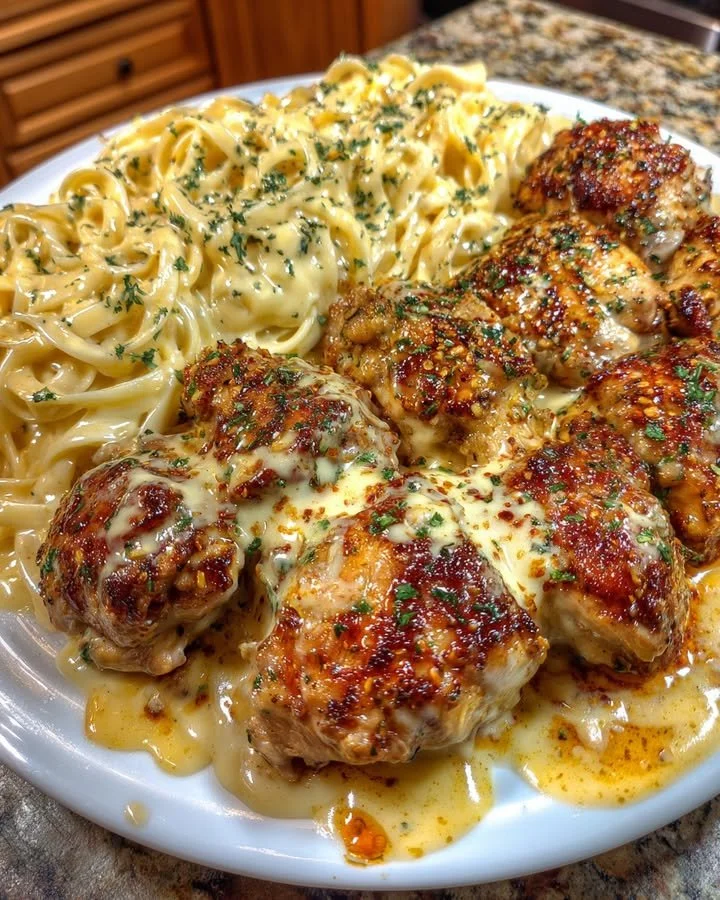 Creamy Cajun Alfredo Pasta with Velveeta and chicken served with linguine