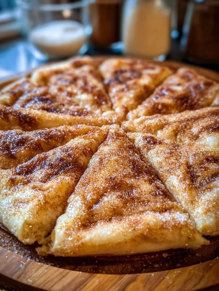 Delicious cinnamon-sugar pizza with a golden crust and sweet topping