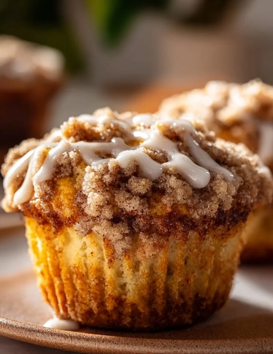 Delicious coffee cake muffins topped with crumbly streusel.