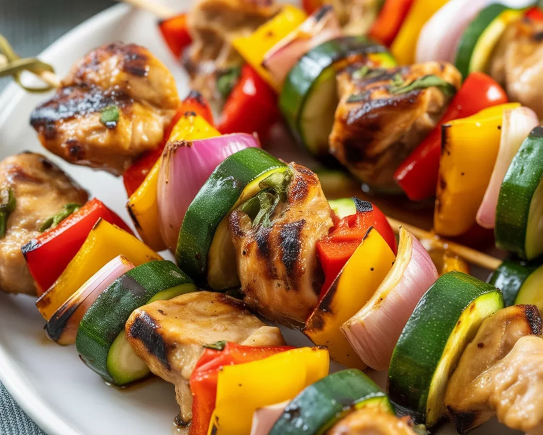 Delicious grilled chicken kabobs with colorful vegetables on skewers