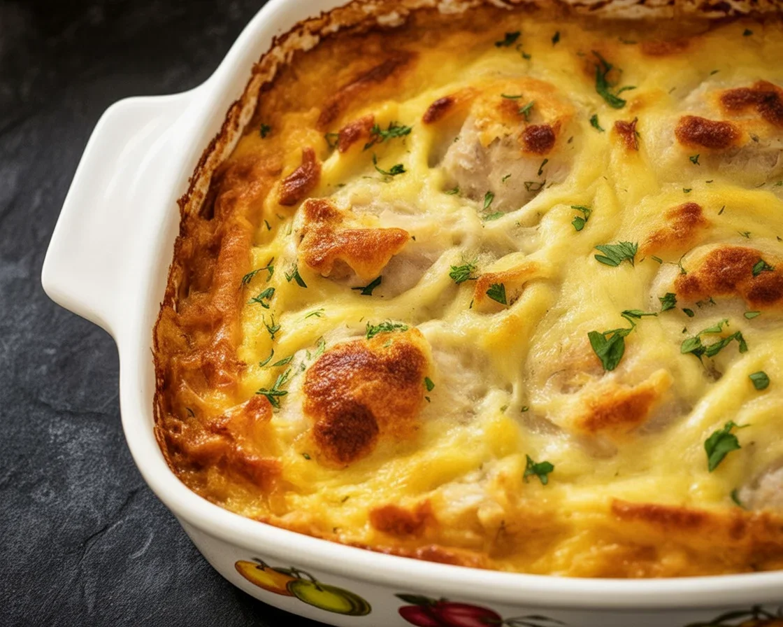 Delicious keto chicken casserole baked with cheese and veggies, perfect for low-carb meals.