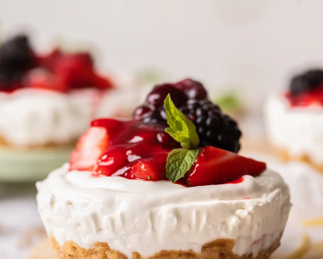 Easy no bake cheesecake cups with graham cracker crust and creamy filling.