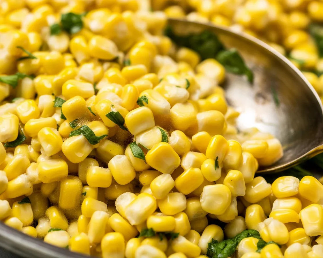 Pan-roasted skillet corn on the cob topped with butter and herbs.