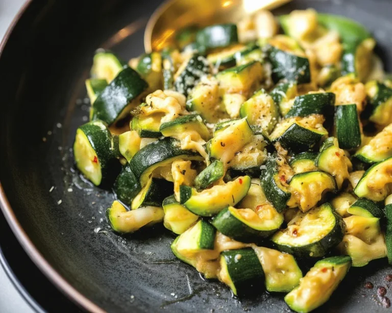 Delicious sauteed zucchini with garlic in a skillet, perfect for a healthy side dish.