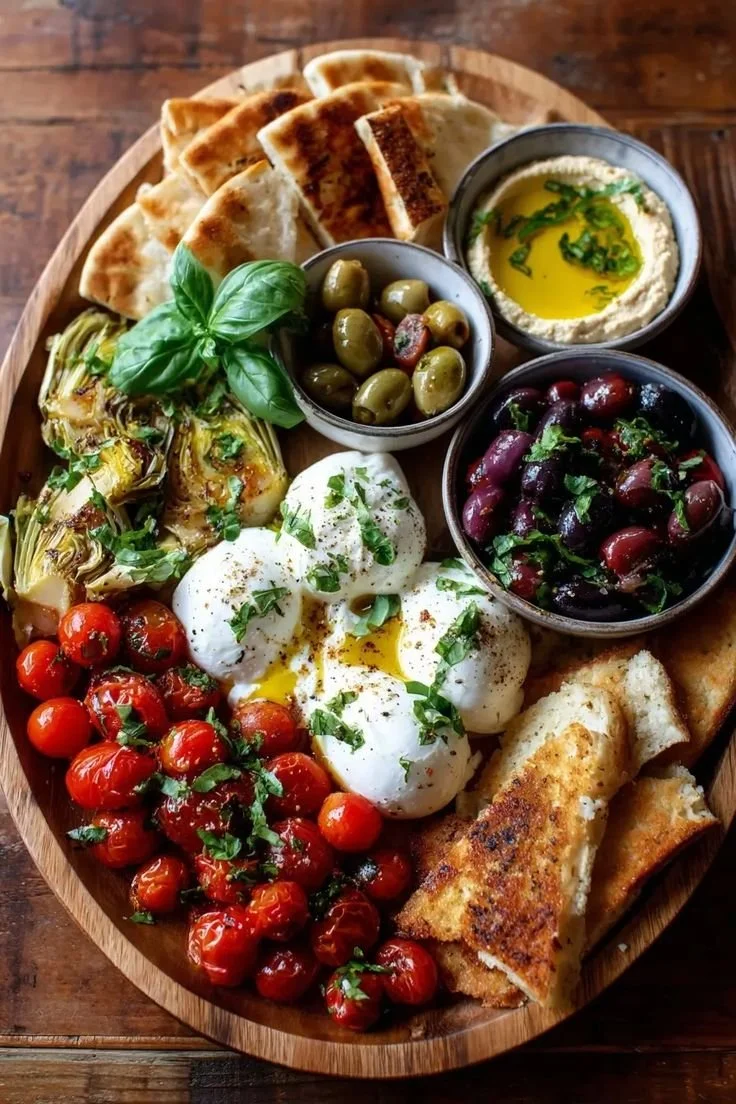 Mediterranean Burrata Board with fresh ingredients and vibrant colors