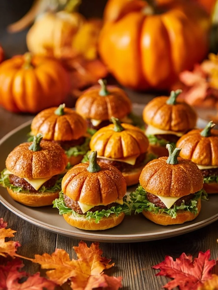 Pumpkin sliders served on a festive platter with fresh vegetables.