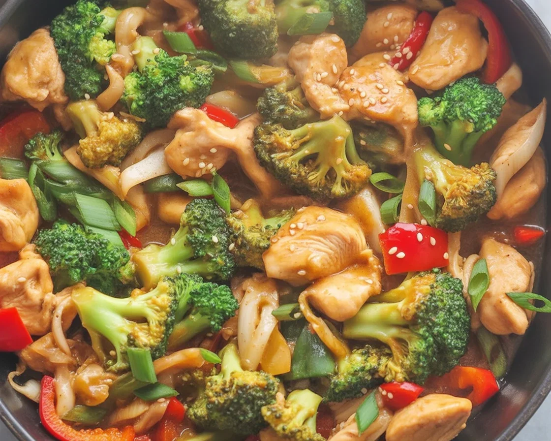 Low carb stir fry with chicken and vibrant vegetables in a delicious sauce