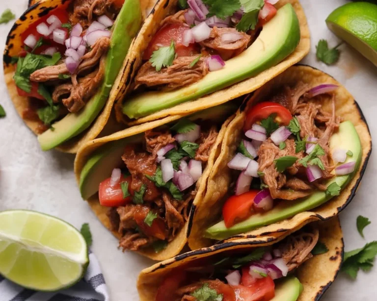 Delicious crockpot chicken tacos ready to serve, made with tender, flavorful shredded chicken.