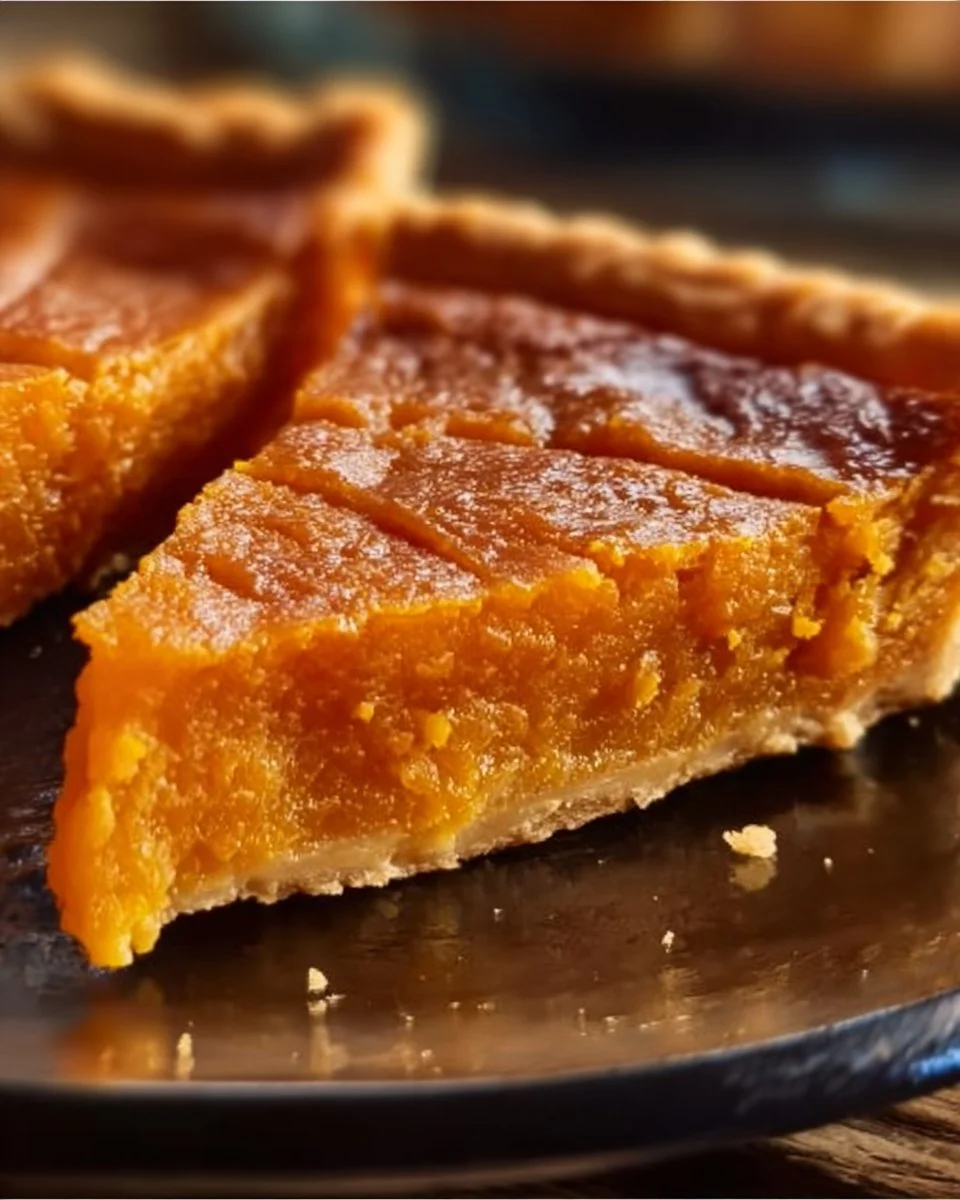 A homemade sweet potato pie with a golden crust and creamy filling