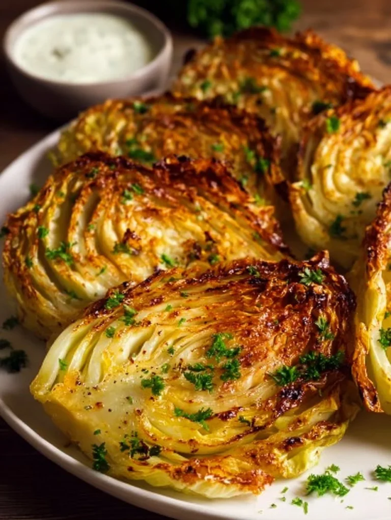 Crispy air fryer cabbage wedges served on a plate