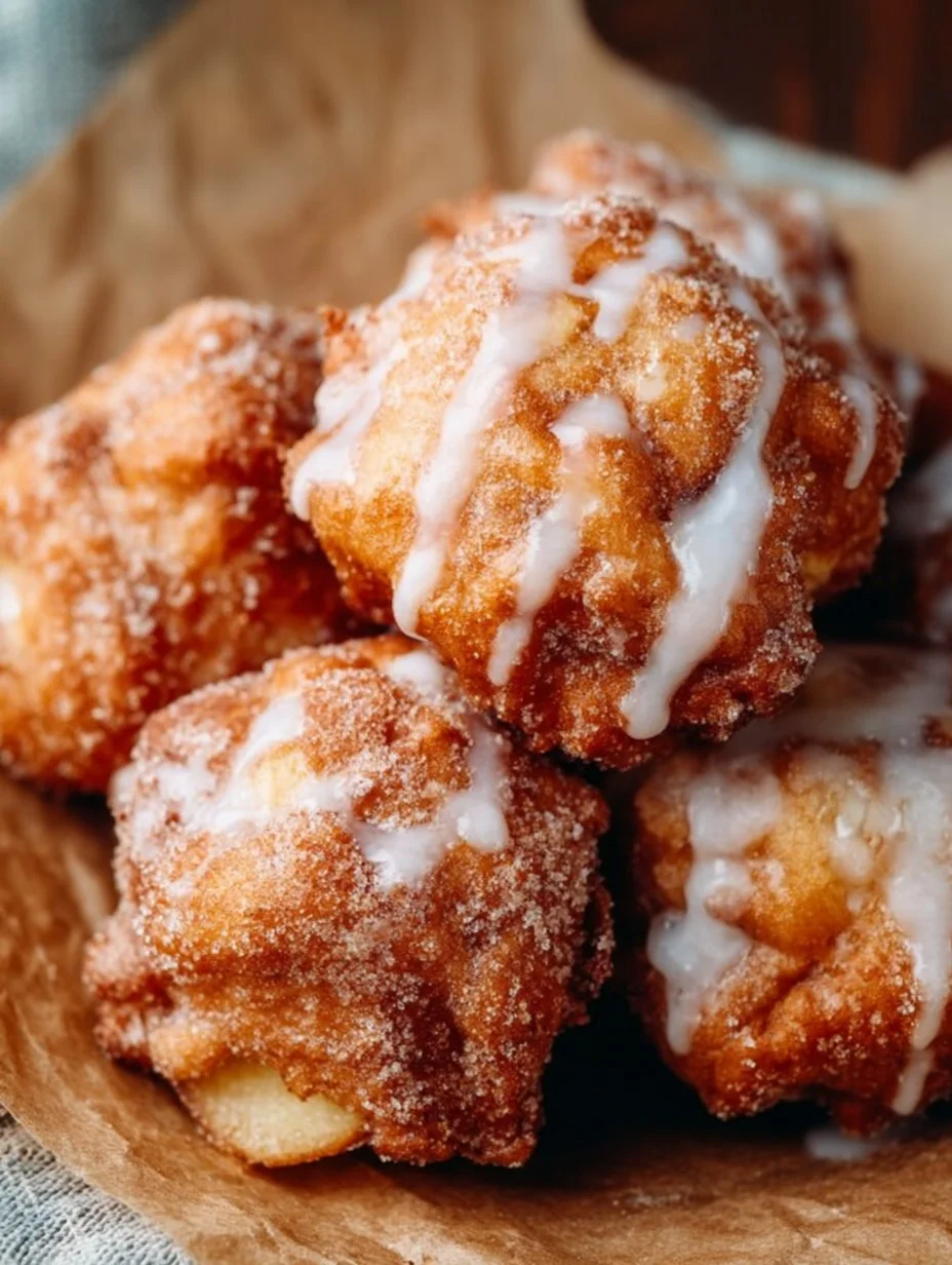 Baked apple fritters dusted with powdered sugar on a plate