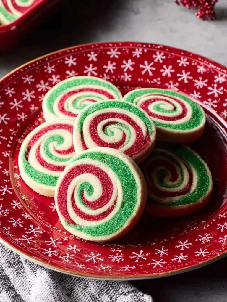 Colorful Christmas Pinwheel Cookies arranged on a festive platter.