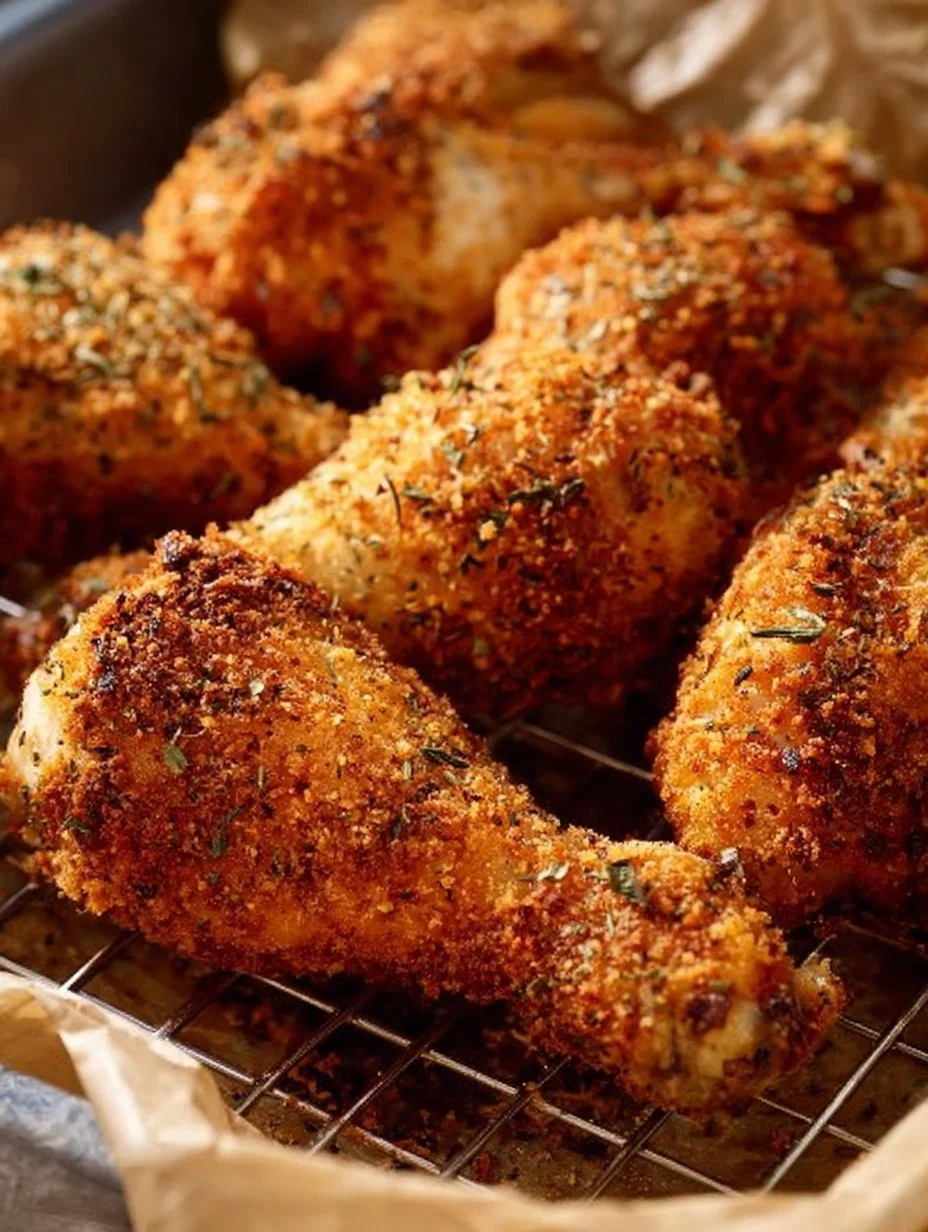 Crispy baked breaded chicken drumsticks ready to eat baked chicken