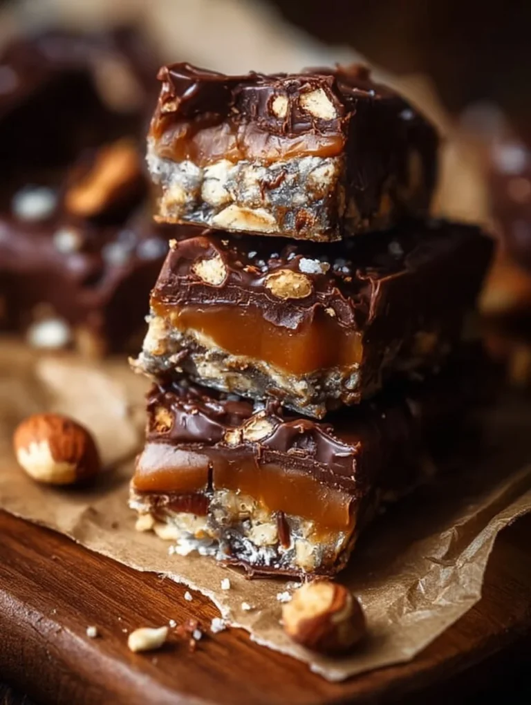 Delicious Date Snickers bars made with dates and chocolate.