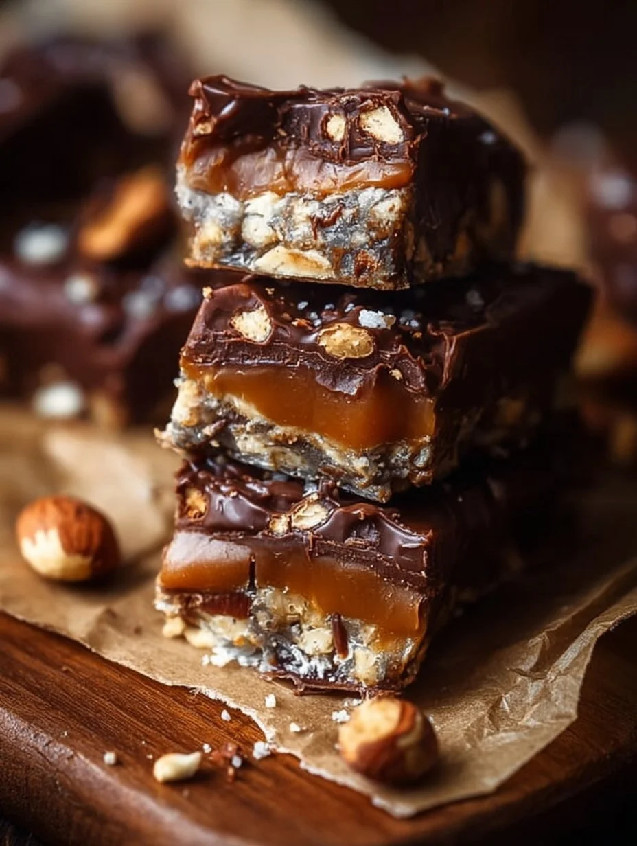 Delicious Date Snickers bars made with dates and chocolate.