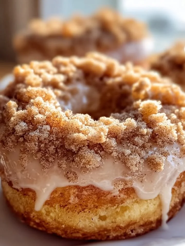 Easy baked apple crumb donuts topped with cinnamon sugar. baked apple donuts