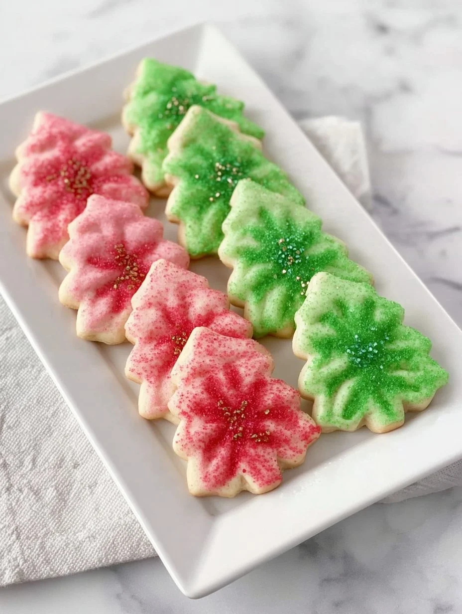 Plate of easy Christmas Spritz cookies decorated with colorful sprinkles