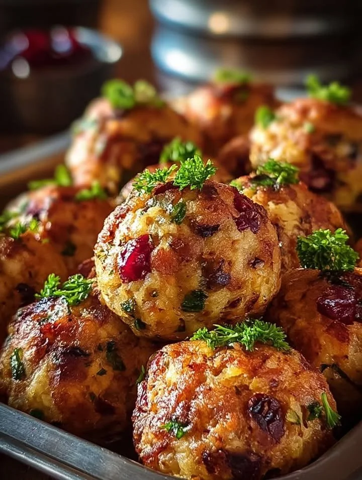 Festive cranberry turkey stuffing balls ready for holiday serving