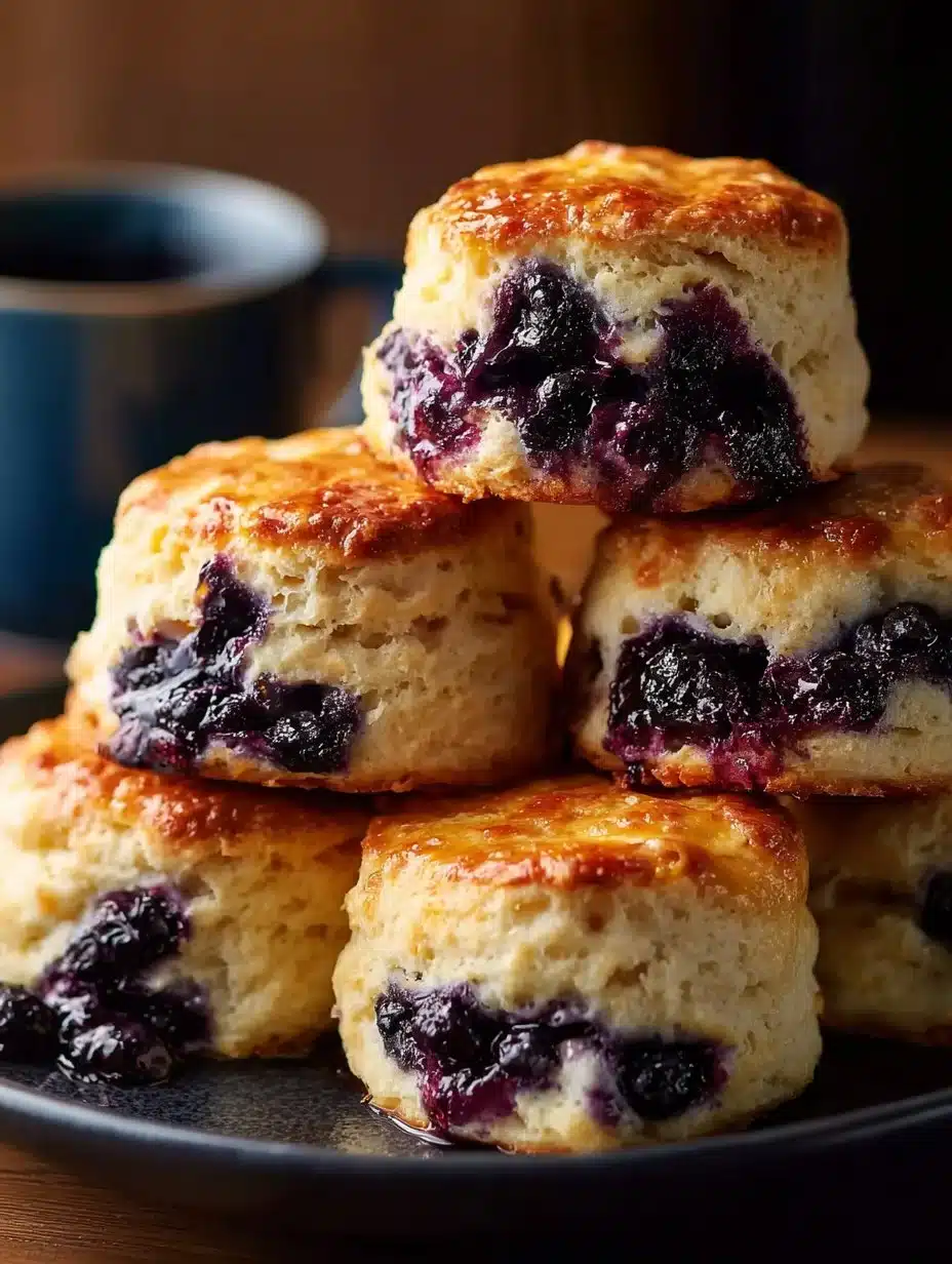 Fluffy blueberry biscuits fresh out of the oven with blueberries sprinkled on top.