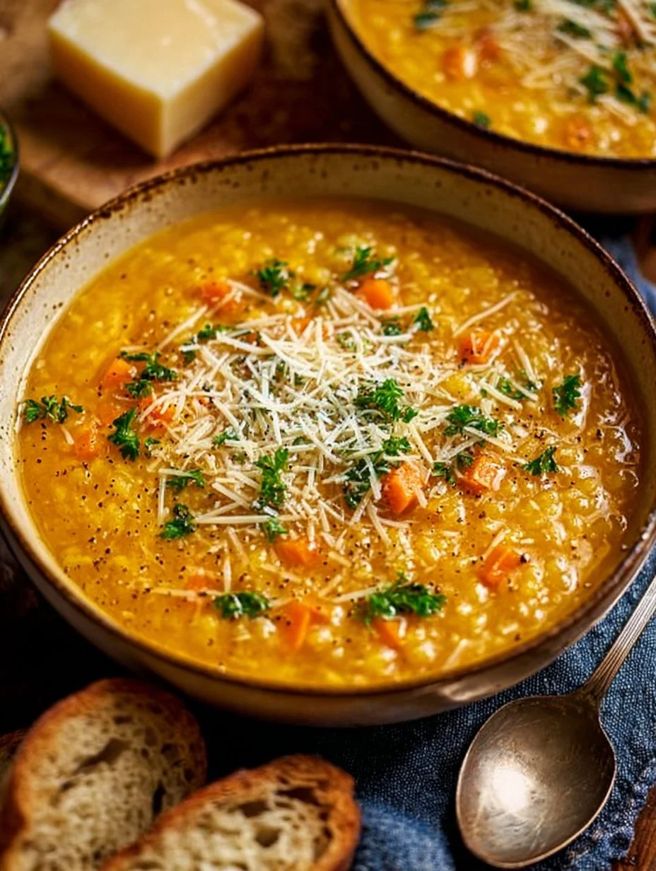 Bowl of Italian Penicillin Soup with fresh herbs and rustic bread