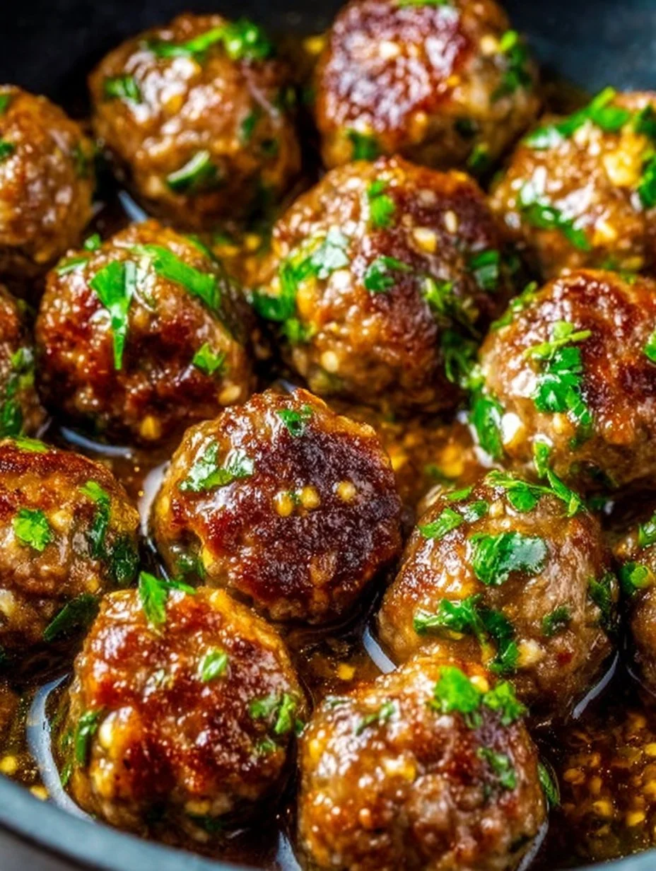 Plate of delicious Keto Meatballs with herbs and sauce